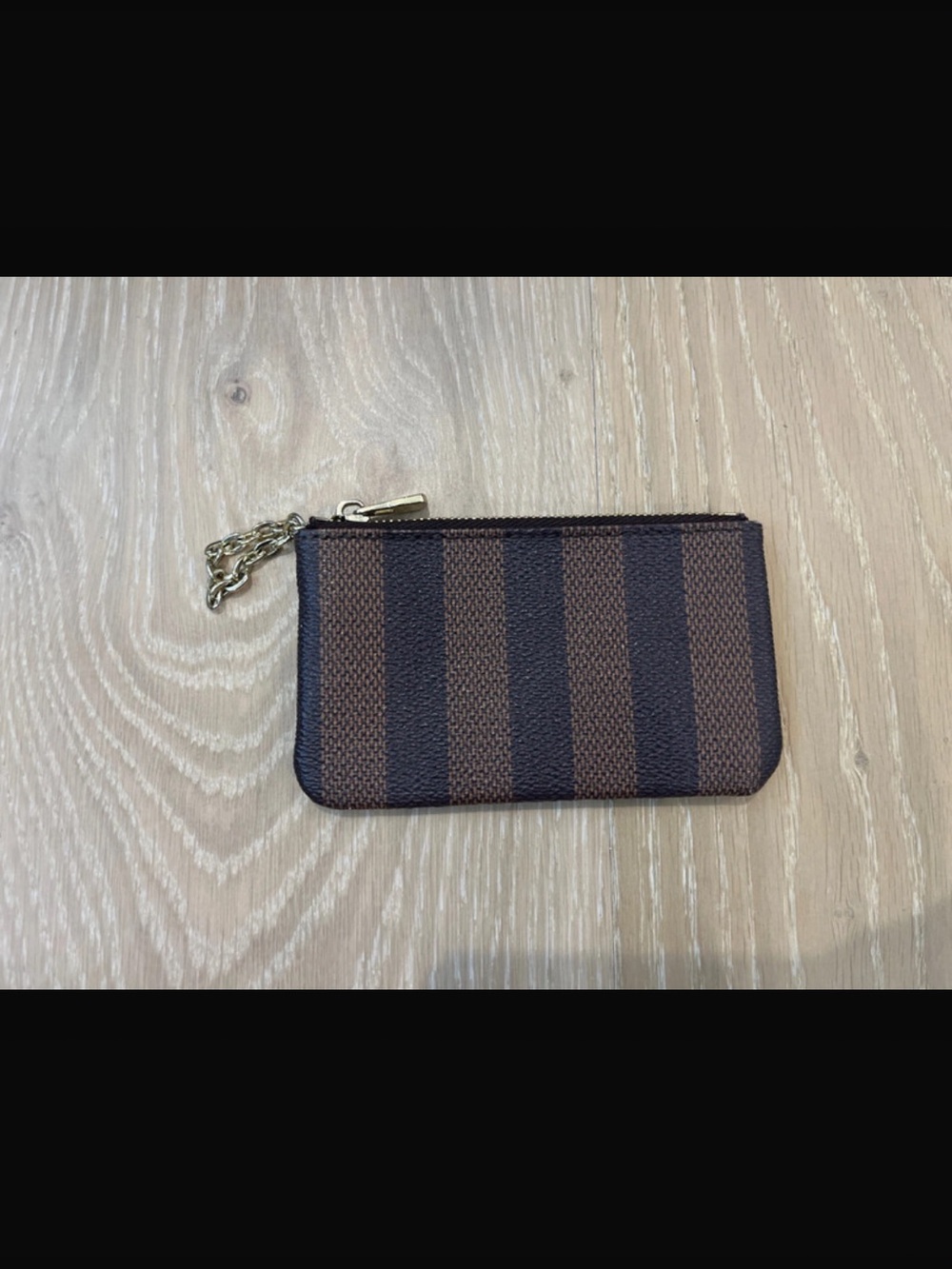 Brown Striped Zip Card Holder Wallet | Compact Coin Purse | Travel Organizer
